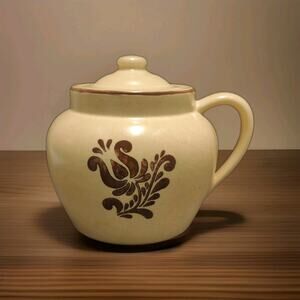 Vintage Pfalzgraff Village Bean Pot W/Handle & Lid #70 Retired Pattern Crazing